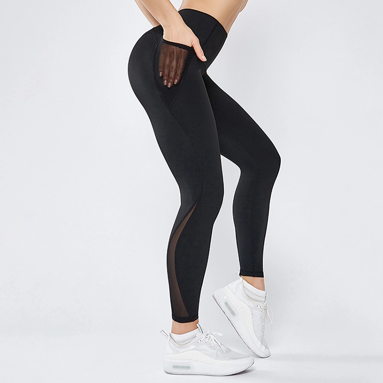 2021 Plus Size Joga Pants Women Fitness Pilates Mesh High Waist Gym Yoga Pants with Pocket