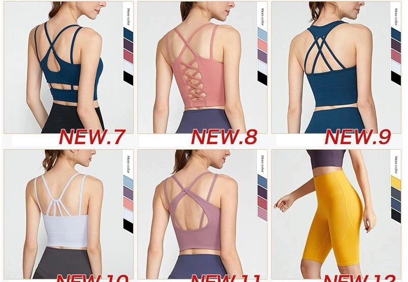 New Design Pink Women′s Yoga Bra Top Strappy Back Push up Crop Sports Top Activewear 20527-3