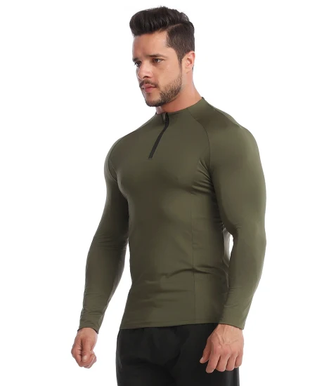 Vêtements d'entraînement à manches longues pour hommes Noir/Gris Manches longues Compression Top T Shirt Sportswear Gym Vêtements de fitness