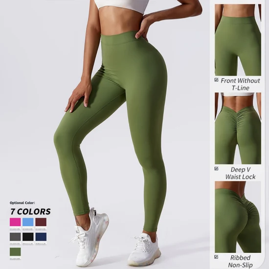 2023new Vente en gros Hot Women Scrunch Butt Back V-Cut Taille Haute Tummy Control Yoga Leggings Sports Fitness Gym Workout Leggings