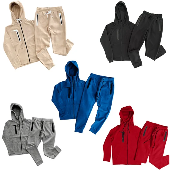 Vente en gros Mens Sweat Suits Zips 2 Pieces Hoodie Set Jogging Suit Tech Fleece Track Suit Veste Survêtements pour Hommes