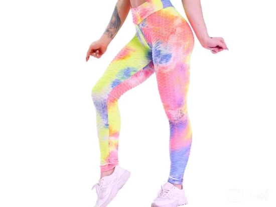 Pantalon de yoga tie-dye taille haute multi-couleurs pêche hanche levage